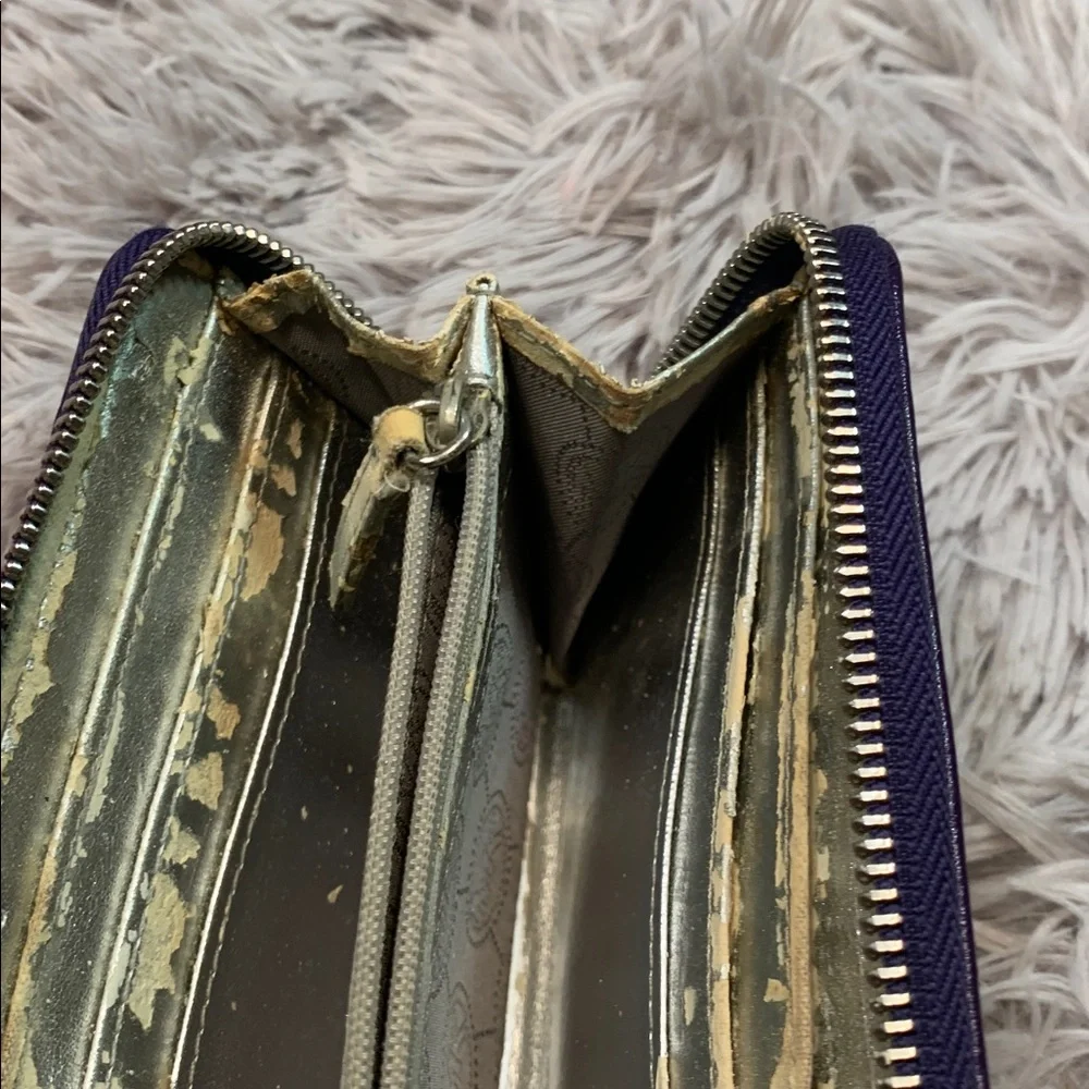 🌹 VINTAGE Michael Kors Shiny Deep Purple Zip-Around Leather Wallet